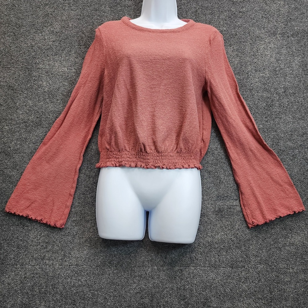 Madewell Texture & Thread Womens Smocked Bell Sleeve Top M Boho Textured Cotton